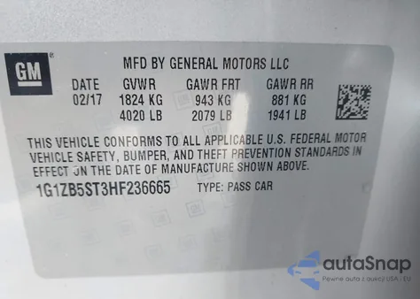 2017 Chevrolet Malibu Ls from USA, damaged, VIN 1G1ZB5ST3HF236665